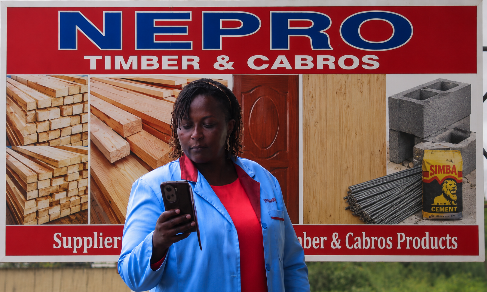 Nepro Timbers owner standing in the Ruiru-Kimbo timber yard